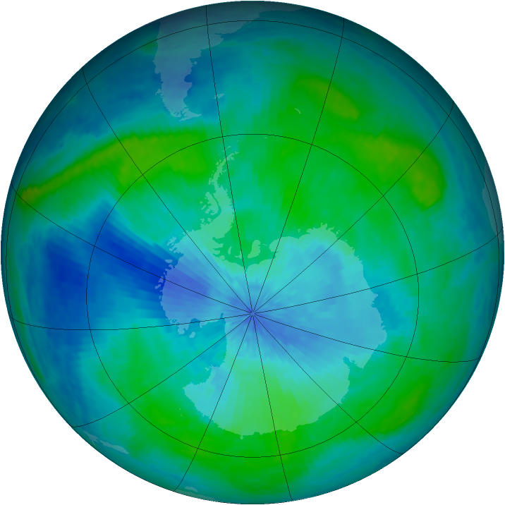 Antarctic ozone map for 06 March 2003